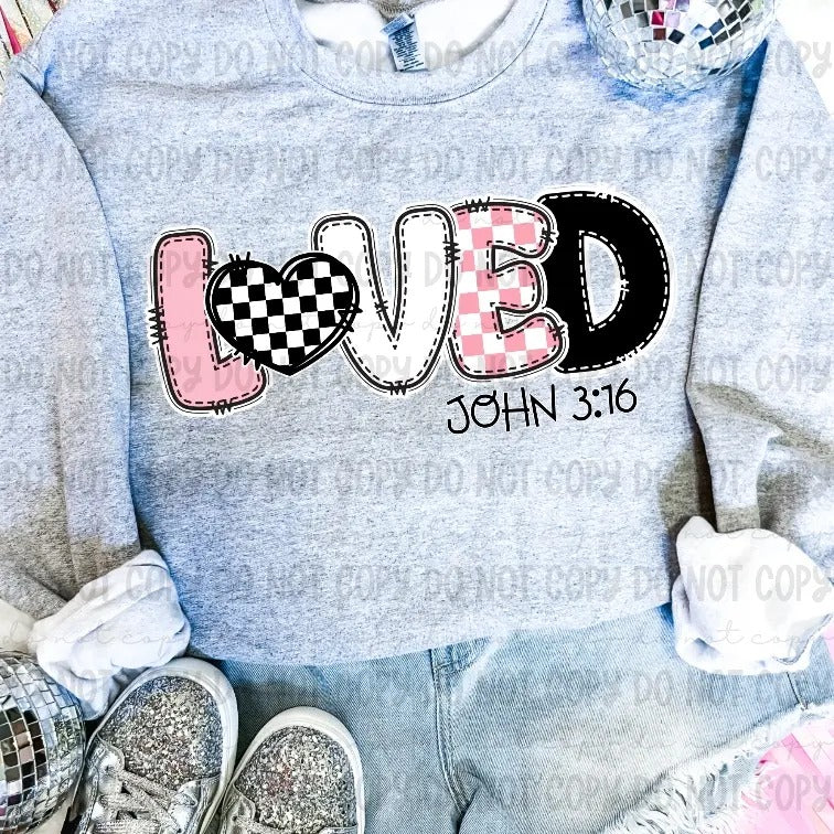 Checkered Loved John 3:16 DTF Transfers - THIS IS NOT A SHIRT Hoodie, Sweatshirt | RetroVerseTees.com