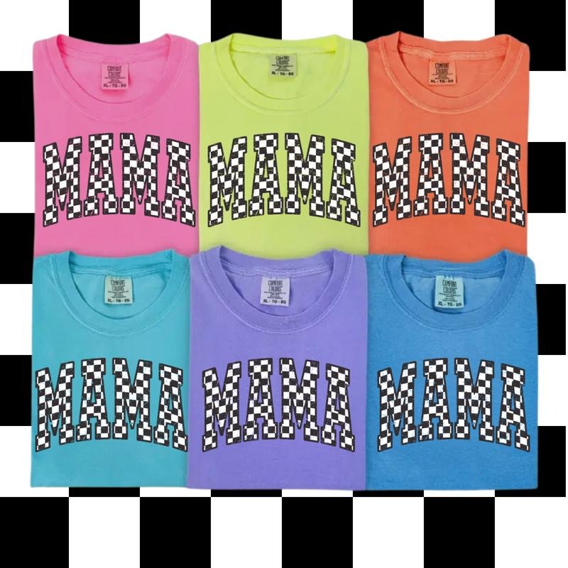 Checkered Mama Graphic Tee Cotton Poly Blend for Comfortable Everyday Wear Short Sleeve Crew Neck Casual Summer Top...