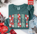 Checkered Merry Comfort Colors Long Sleeve T-Shirt, Cute Women's Christmas Tee Hoodie, Sweatshirt | RetroVerseTees.com
