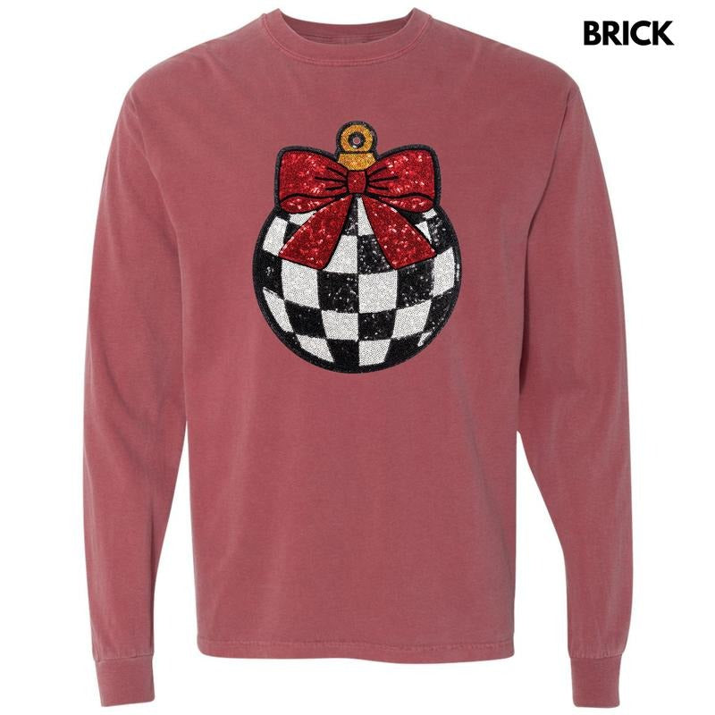 Checkered Ornament Sequin Patch Long Sleeve Comfort Colors T-Shirt Hoodie, Sweatshirt | RetroVerseTees.com