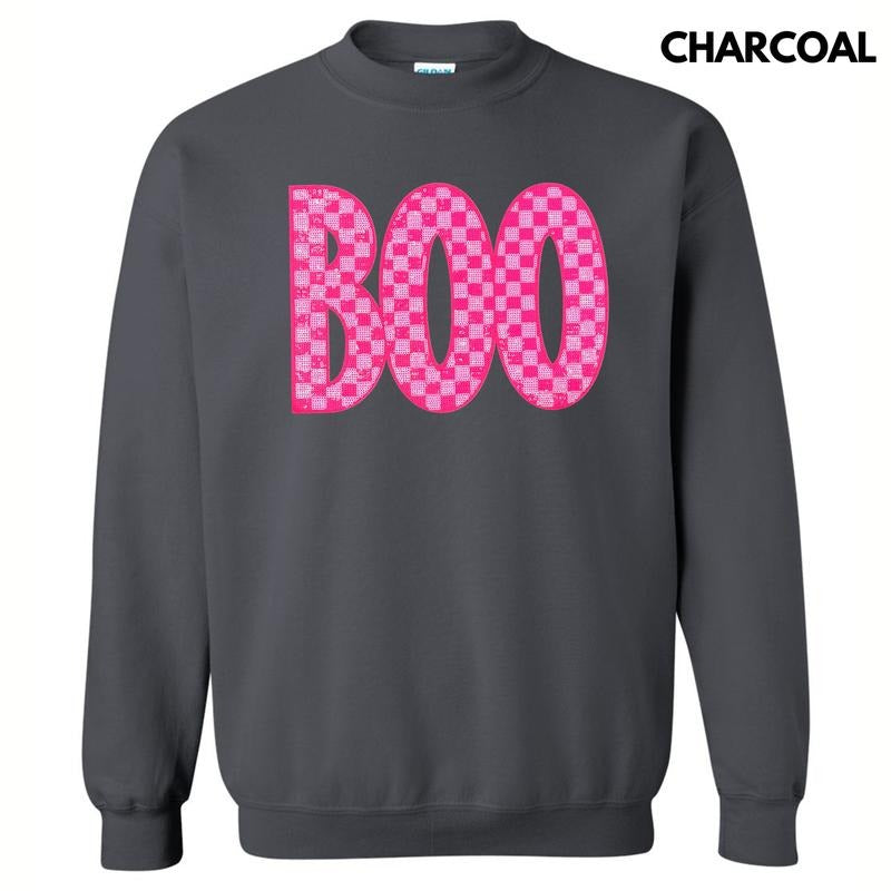 Checkered Pink Boo PATCH Sweatshirt T-Shirts, Hoodie | RetroVerseTees.com