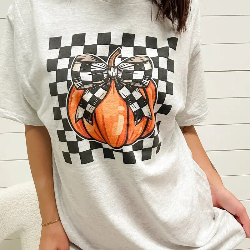 Checkered Pumpkin Graphic Top T-Shirts, Hoodie, Sweatshirt | RetroVerseTees.com