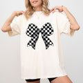 Checkered Retro Bow Halloween Shirt, Black Ribbon Tee, Checkered Bow Tee For Women, Coquette Black Bows Graphic Printed...