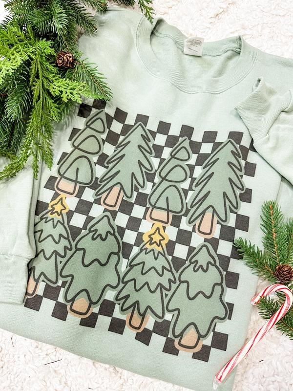 Checkered Tree Graphic Sweatshirt T-Shirts, Hoodie | RetroVerseTees.com