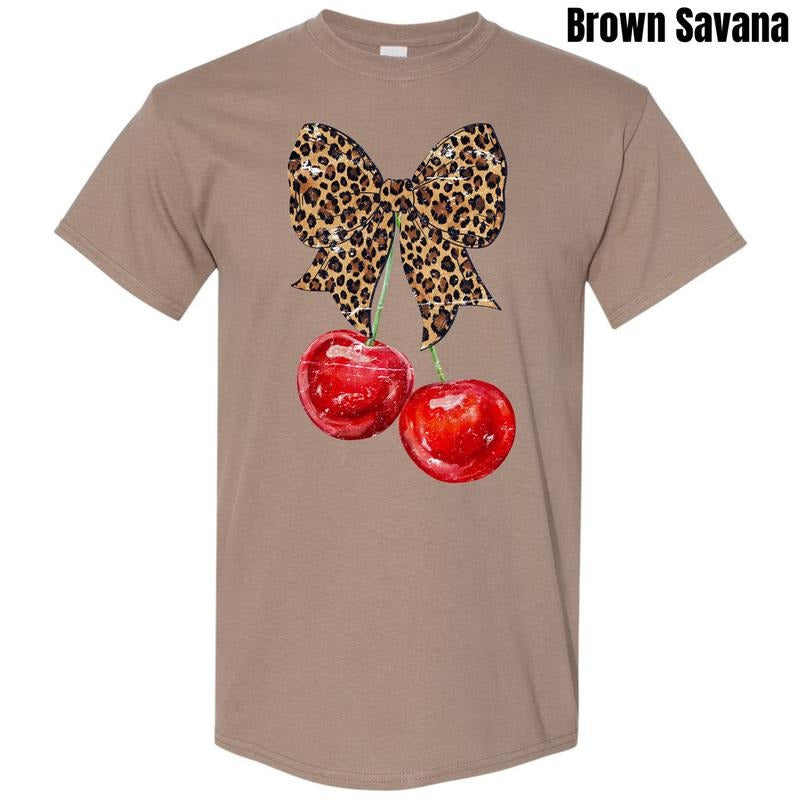 Cheetah Bow Cherries Gildan Short Sleeve T-Shirt 'NLB' Hoodie, Sweatshirt | RetroVerseTees.com