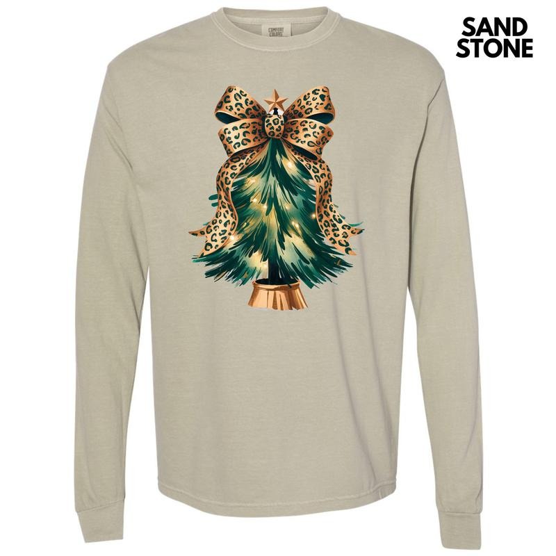 Cheetah Bow Christmas Tree Long Sleeve Comfort Colors T-Shirt 'NLB' Hoodie, Sweatshirt | RetroVerseTees.com