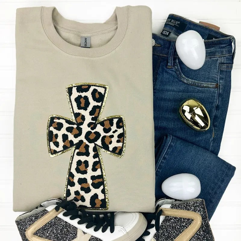 Cheetah CROSS Chenille Patch Sweatshirt T-Shirts, Hoodie | RetroVerseTees.com