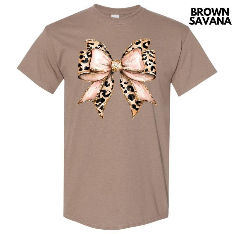 Cheetah Faux Glitter Bow Gildan Short Sleeve T-Shirt 'NLB' Hoodie, Sweatshirt | RetroVerseTees.com