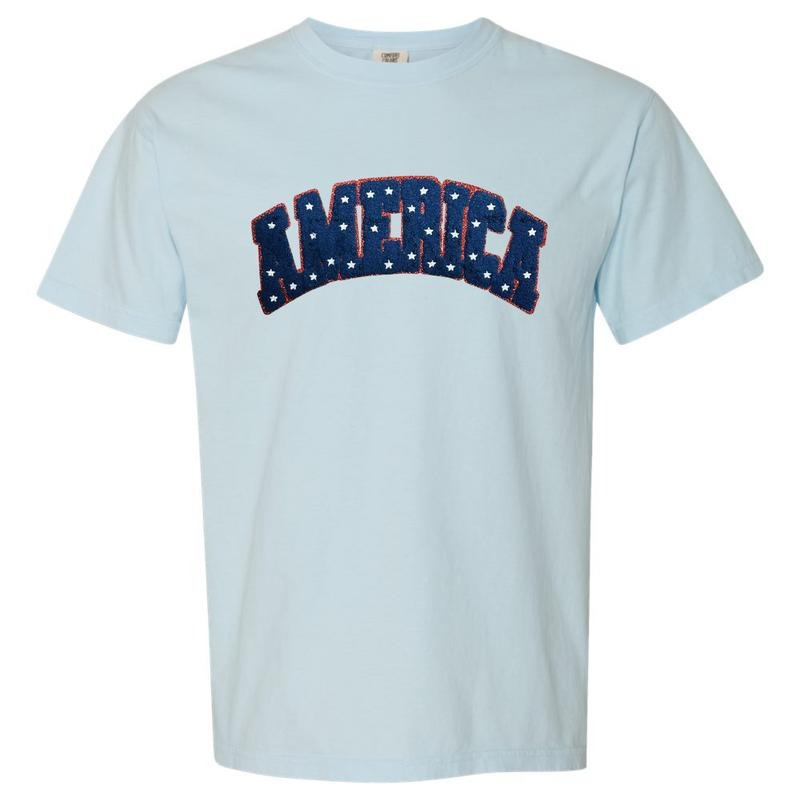Chenille AMERICA Patch Comfort Colors T-Shirt Hoodie, Sweatshirt | RetroVerseTees.com