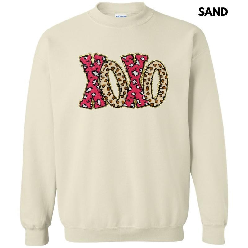 Chenille Leopard XOXO Patch Sweatshirt T-Shirts, Hoodie | RetroVerseTees.com