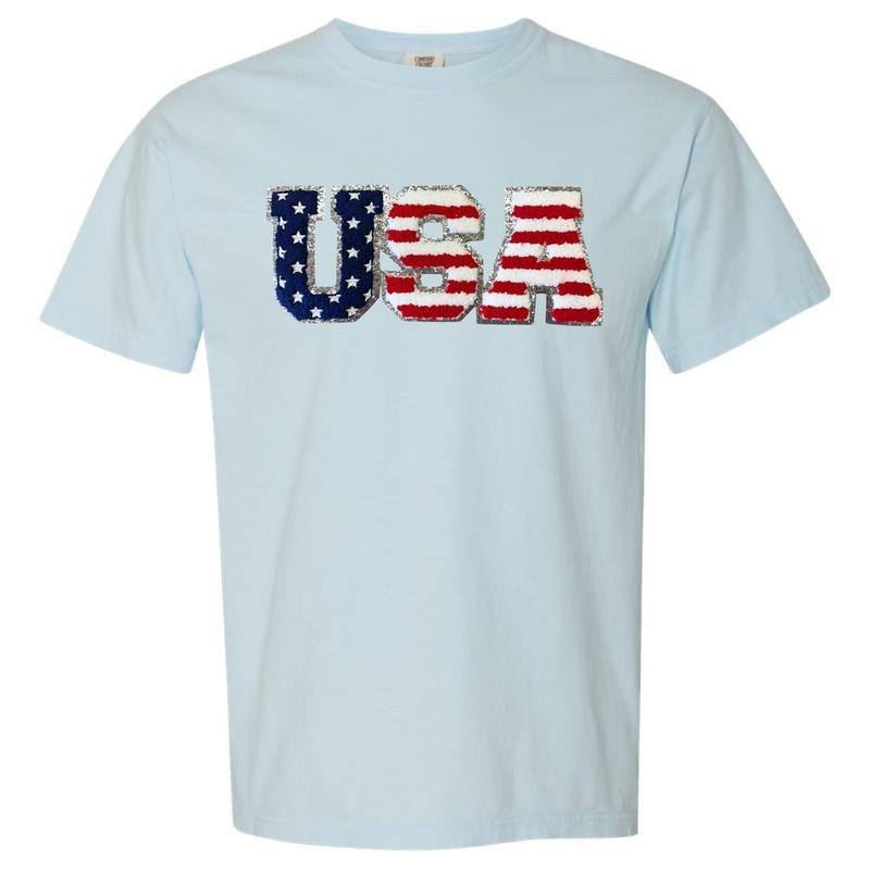 Chenille USA Patch Comfort Colors T-Shirt Hoodie, Sweatshirt | RetroVerseTees.com