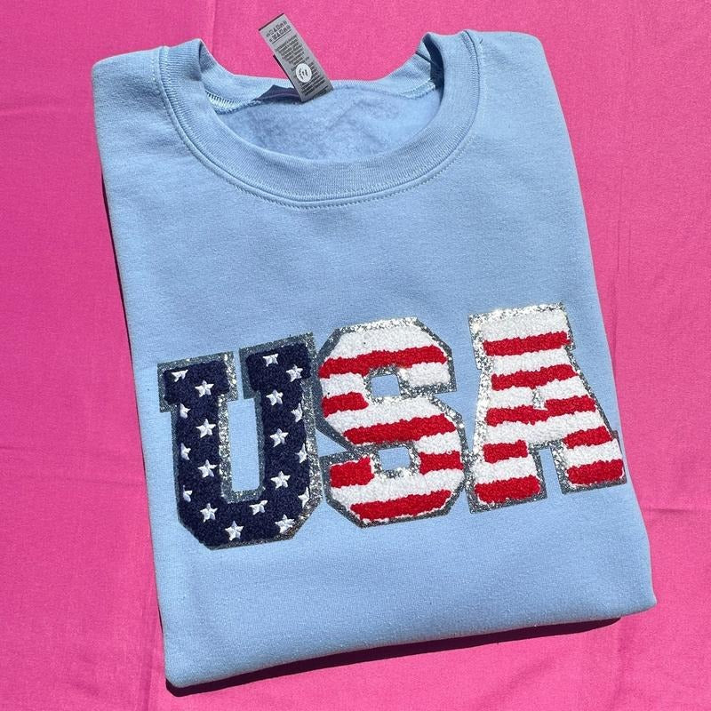 Chenille USA Patch Sweatshirt T-Shirts, Hoodie | RetroVerseTees.com