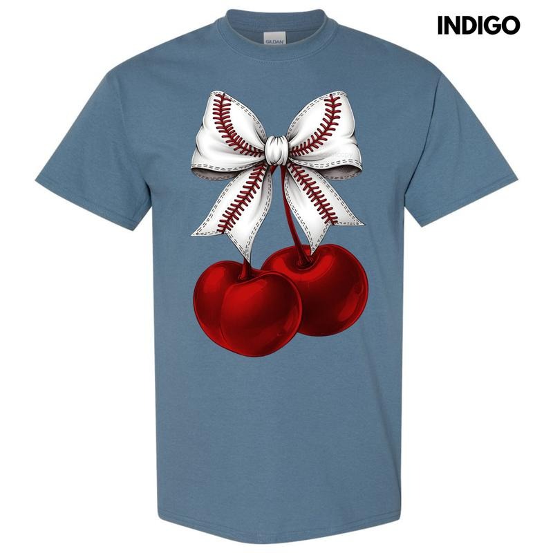 Cherries Baseball Bow Gildan Short Sleeve T-Shirt Hoodie, Sweatshirt | RetroVerseTees.com