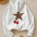 Cherry & Star Print Hoodie, Fashion Casual Hooded Sweatshirt for Daily Holiday Outdoor Wear, Women Clothing for Fall &...