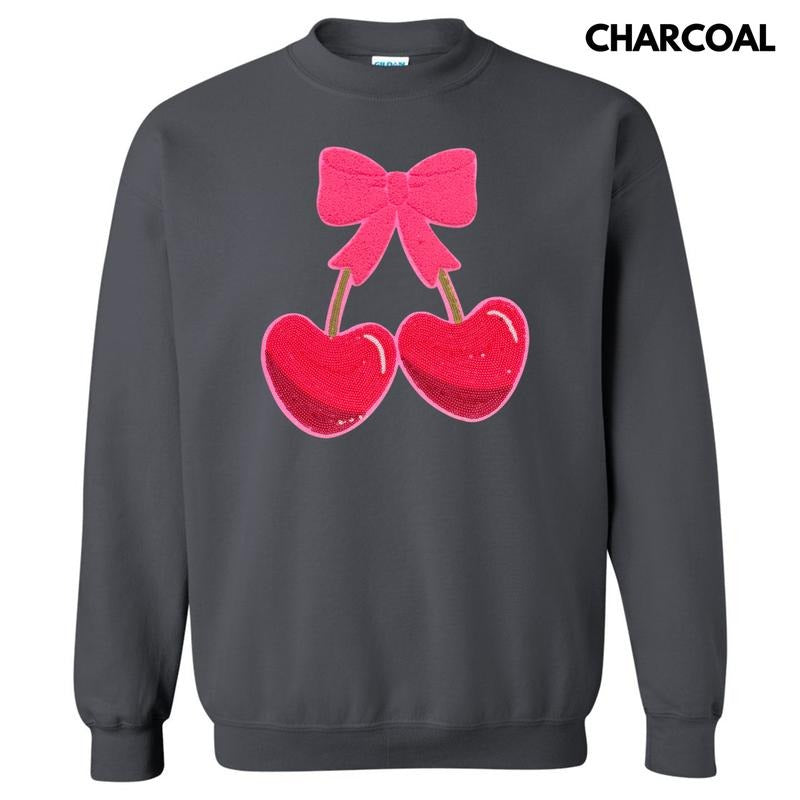 Cherry Bow Chenille Patch Sweatshirt T-Shirts, Hoodie | RetroVerseTees.com