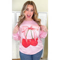 Cherry Bow Long Sleeve Graphic T-Shirt Hoodie, Sweatshirt | RetroVerseTees.com
