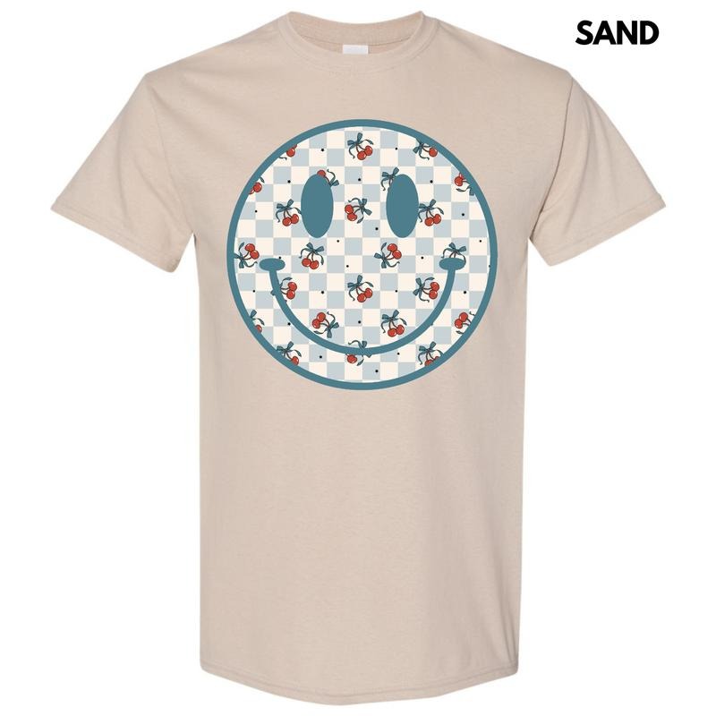Cherry Checkered Happy Face Gildan Short Sleeve T-Shirt 'NLB' Hoodie, Sweatshirt | RetroVerseTees.com
