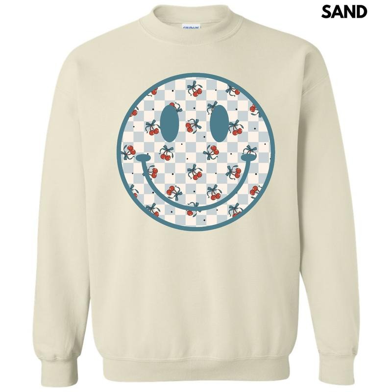 Cherry Checkered Happy Face Sweatshirt 'NLB' T-Shirts, Hoodie | RetroVerseTees.com