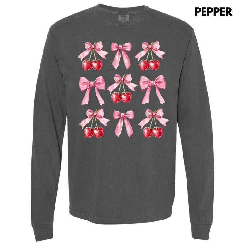 Cherry Collage Coquette Long Sleeve Comfort Colors T-Shirt 'NLB' Hoodie, Sweatshirt | RetroVerseTees.com