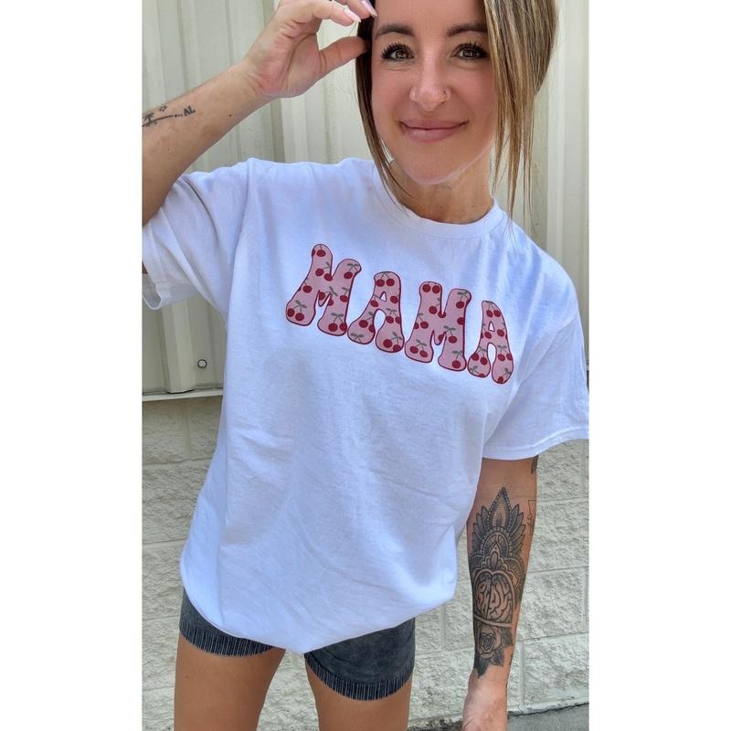 Cherry Print Mama Graphic Top T-Shirts, Hoodie, Sweatshirt | RetroVerseTees.com