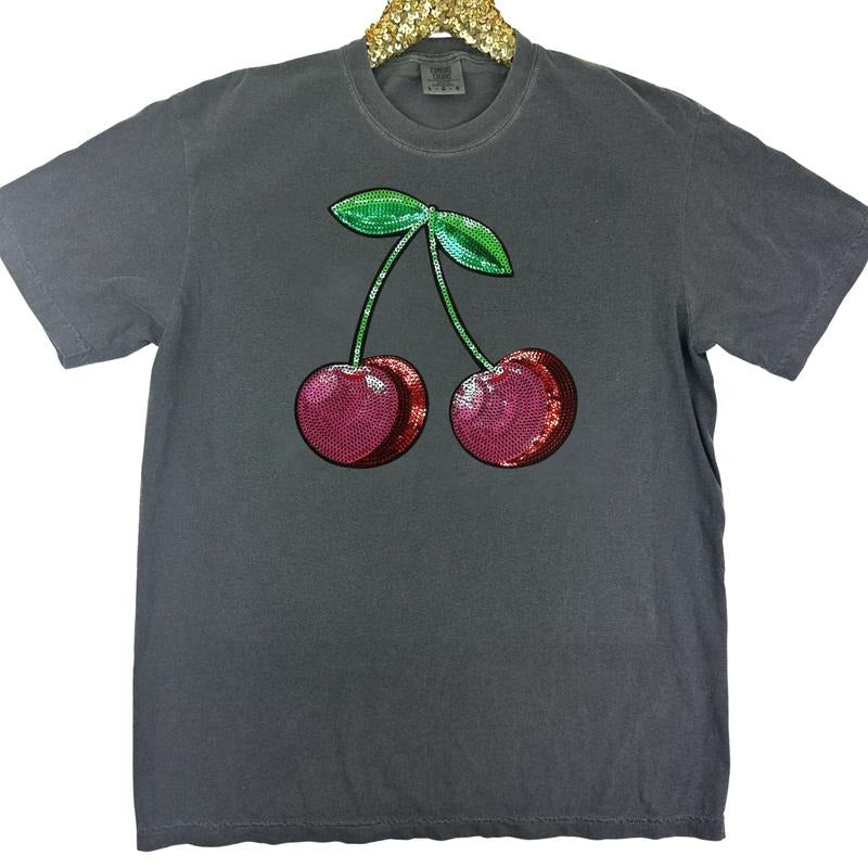Cherry Sequin Patch Comfort Colors T-Shirt Hoodie, Sweatshirt | RetroVerseTees.com