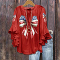 Cherrybetty American Flag Bow Print Ruffle Sleeve Top 4th july outfits women Shirts Casual Womenswear Blouse Chic...