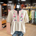 Cherrybetty Floral Embroidered Cuff Short Sleeve Top Going Outfits Blouses Women Vintage 90s Tops Funny Shirts Women...