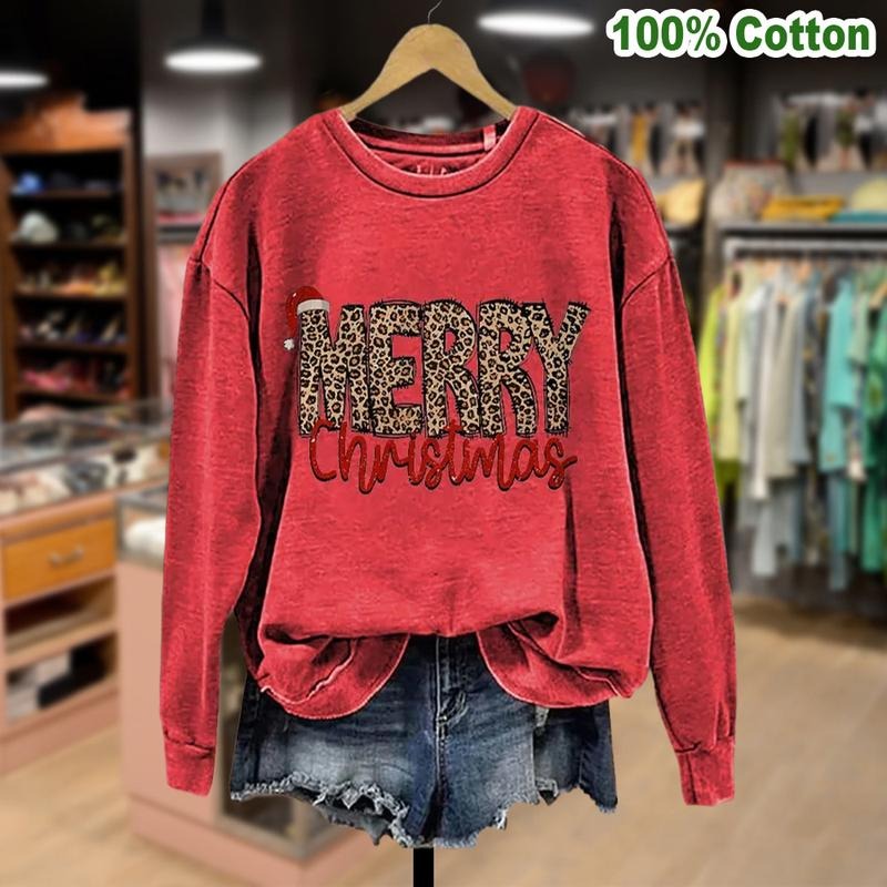 Cherrybetty Women'WB shield Cotton Leopard Print Merry Christmas Sweatshirt Festive Design Comfortable Stylish Top...