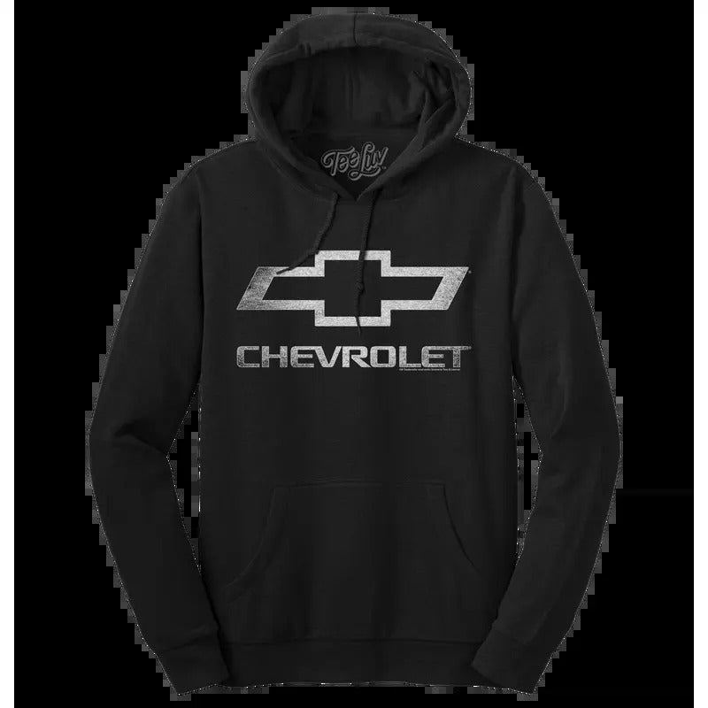 Chevrolet Logo Pullover Hooded Fleece Sweatshirt - Black T-Shirts, Hoodie | RetroVerseTees.com