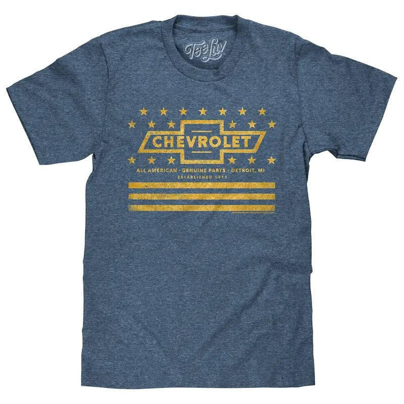 Chevrolet Yellow Stars & Stripes T-Shirt - Gray Hoodie, Sweatshirt | RetroVerseTees.com