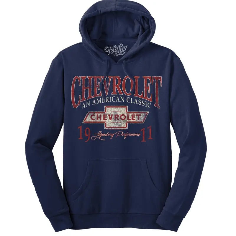 Chevy American Classic Pullover Hooded Sweatshirt - Navy T-Shirts, Hoodie | RetroVerseTees.com