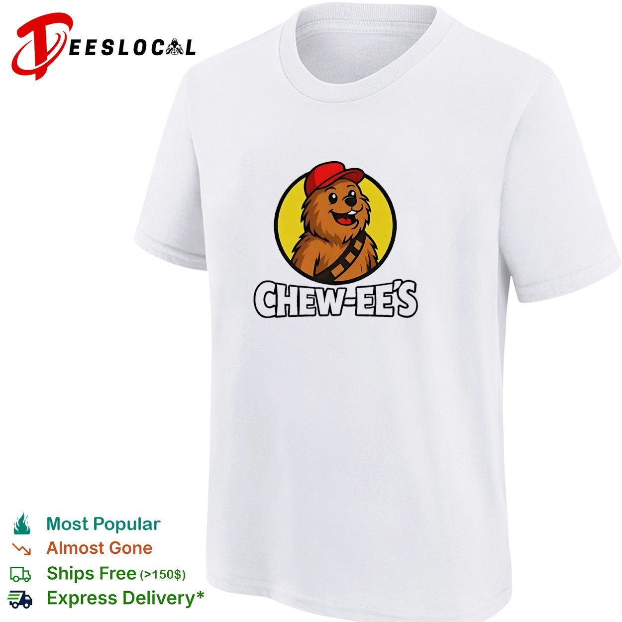 Chew ee’s Chewbacca fast food parody logo shirt