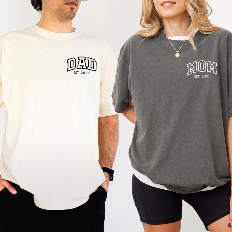 ChicCotton Custom Mom Dad Comfort Colors Shirt, Personalized Mama & Dadda T-shirt, Matching Parents Graphic Tee,...