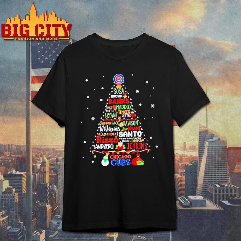 Chicago Cubs MLB name players tree Christmas 2025 shirt