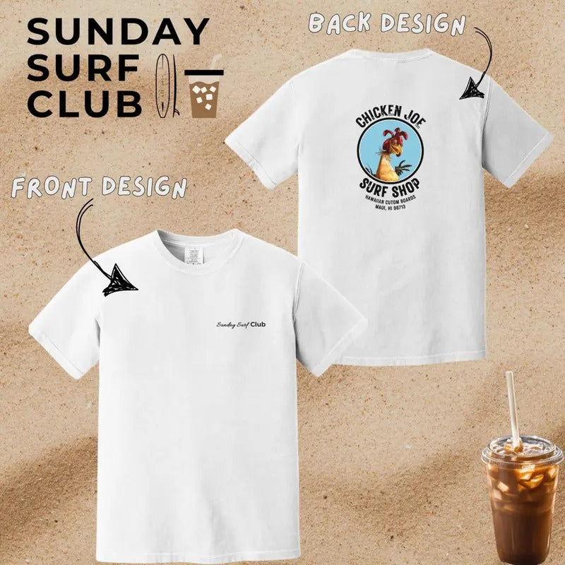 Chicken Joe Surf Shop T-Shirt, Comfort Colors Beach Tee, Unisex Garment-Dyed Top, Beach Lover Gift, Surfing Shirt, Summer...