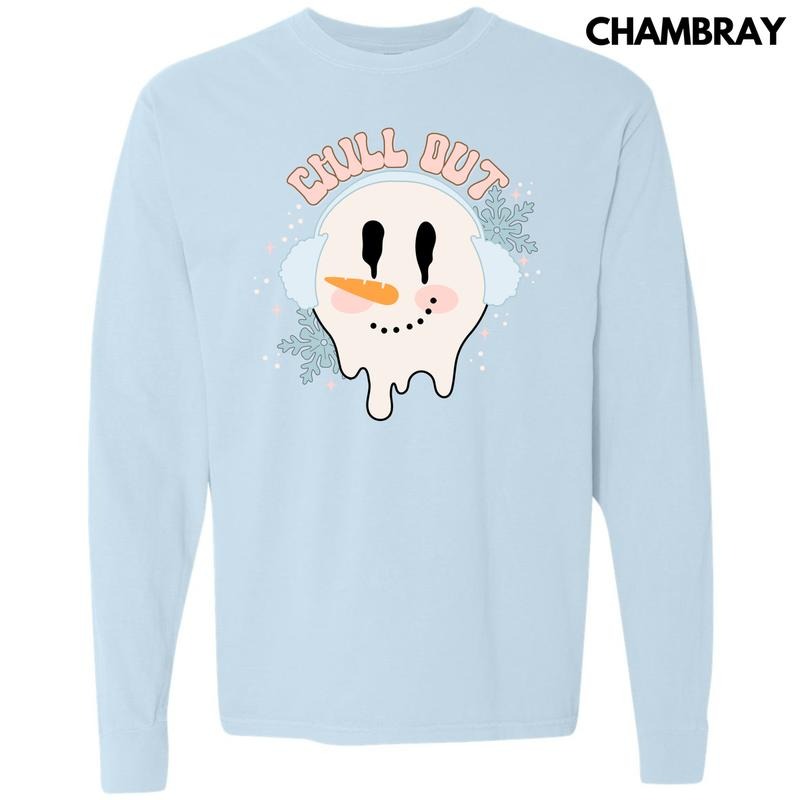 Chill Out Snowman Long Sleeve Comfort Colors T-Shirt 'NLB' Hoodie, Sweatshirt | RetroVerseTees.com