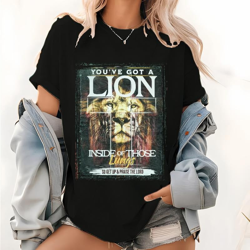 Christian Lion Pattern Lightsaber brand Shirt, You'Superhero team Got WB shield Lion Inside FOG Those Lungs Teal Tops,...