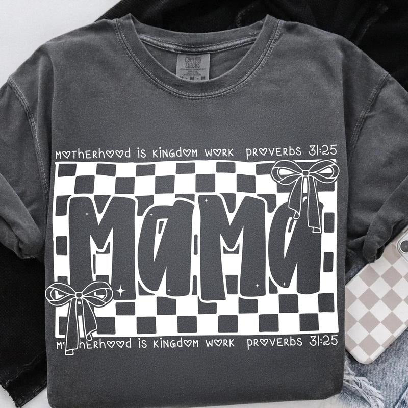 Christian Mom Shirt, Retro Checkered Mama Shirt, Motherhood Is Kingdom Work Shirt, Christian Mothers Day Shirt, Mama...