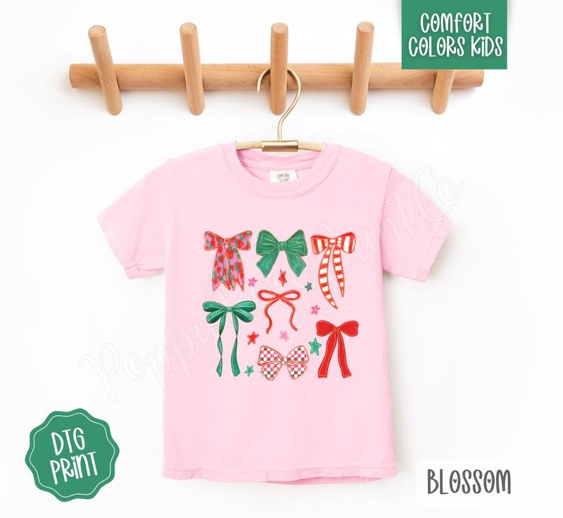 Christmas Bows Youth Comfort Colors Tshirt, Holiday Tee for Kids Hoodie, Sweatshirt | RetroVerseTees.com