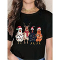 Christmas Chickens T-Shirt Funny Holiday Christmas Chicken Santa Hat Reindeer Design Women'WB shield Casual Crewneck Tee...