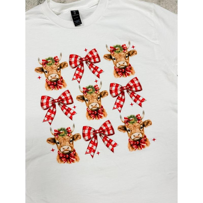 Christmas Cow Bow Graphic Top T-Shirts, Hoodie, Sweatshirt | RetroVerseTees.com