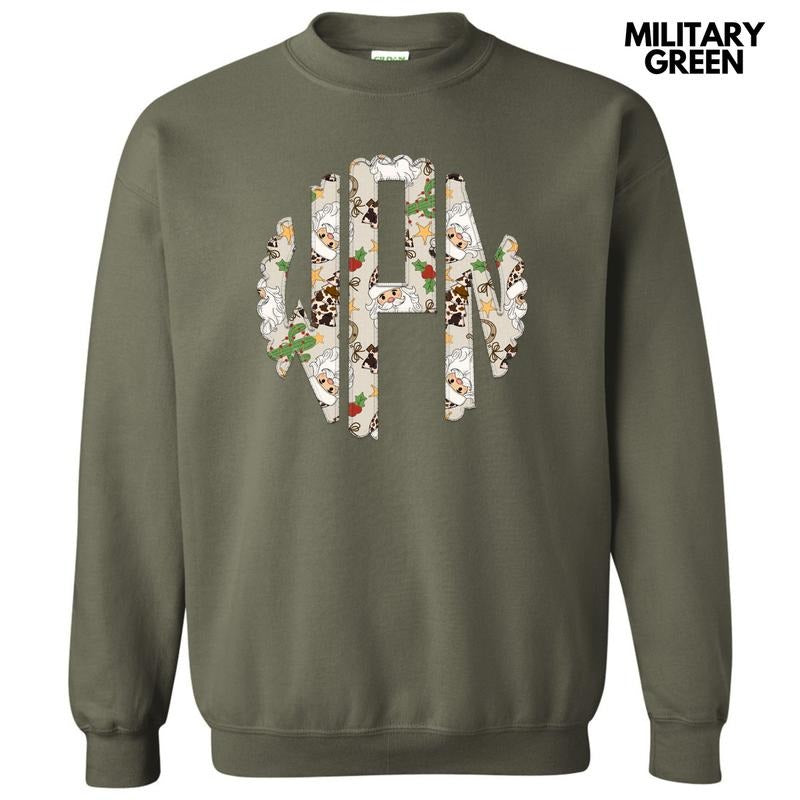 Christmas Cow Print Monogram Sweatshirt 'NLB' T-Shirts, Hoodie | RetroVerseTees.com