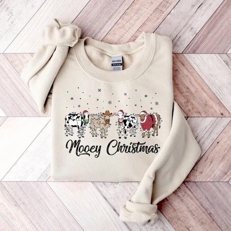 Christmas Cow Sweatshirt, Cow Lover Gift, Funny Christmas Shirt, Holiday Sweater, Farm Christmas Shirt, Womens Cow Shirt,...