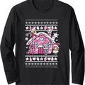 Christmas Cute Pink Brick House Group Ugly Sweater Long Sleeve T-Shirt Hoodie, Sweatshirt | RetroVerseTees.com