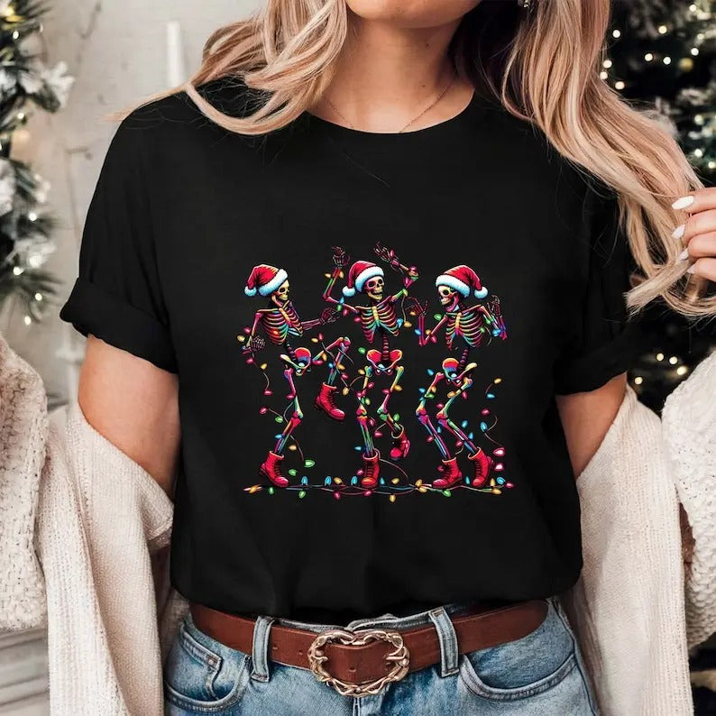 Christmas Dancing Skeleton T-shirt, Skeleton Christmas Tshirt, Christmas Character shirt, Christmas Lights T-shirt, Merry...