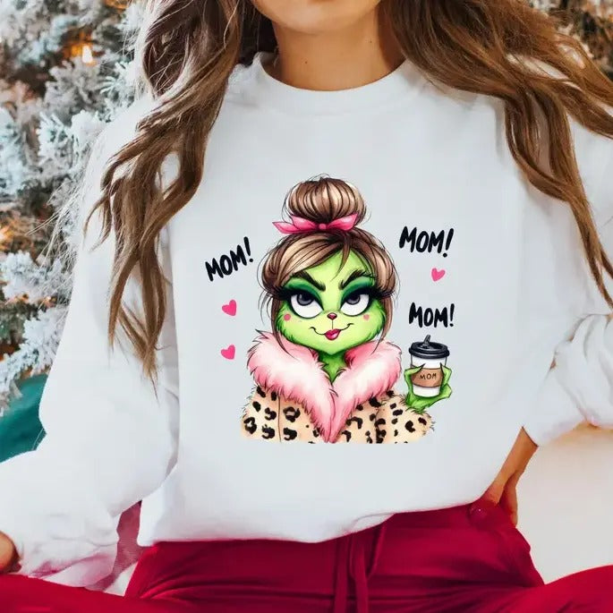 Christmas Green MOM Crewneck Sweatshirt, Boujeeee MOM Christmas Sweater T-Shirts, Hoodie | RetroVerseTees.com