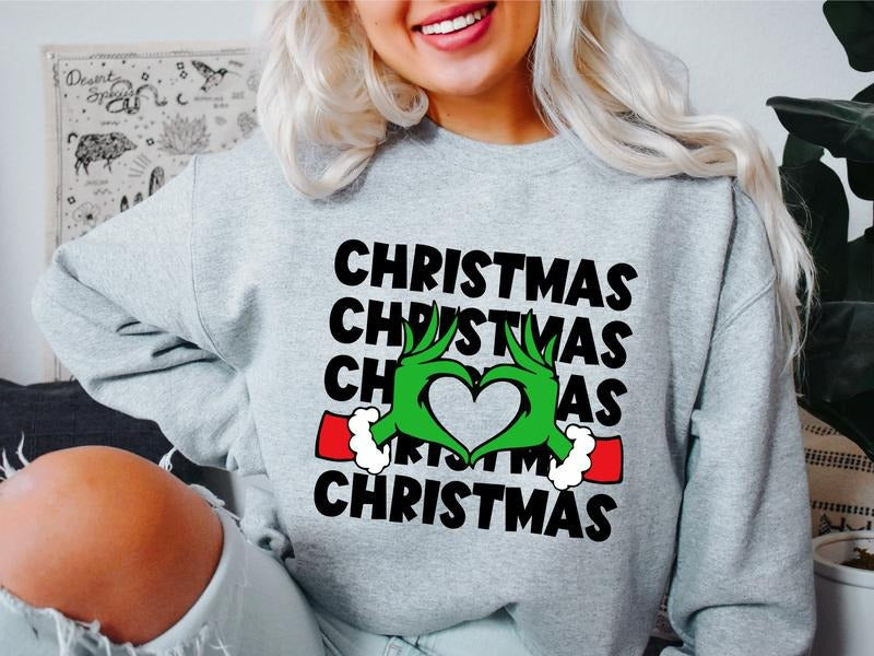 Christmas Heart Hands Sweatshirt, Matching Family Christmas Sweater, Funny X-mas Party Gift Hoodie, Holiday Vibes Winter...