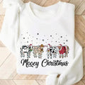 Christmas Lights Cow Print Round Neck Pullover Sweatshirt, Country Life, Cow Girl, Cow Boy Christmas Shirt, Full Sizes,...