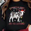 Christmas Lights Milky Cow Print Round Neck Pullover Sweatshirt, Country Life, Cowgirl, Cowboy Christmas Shirt, Milky Cow...