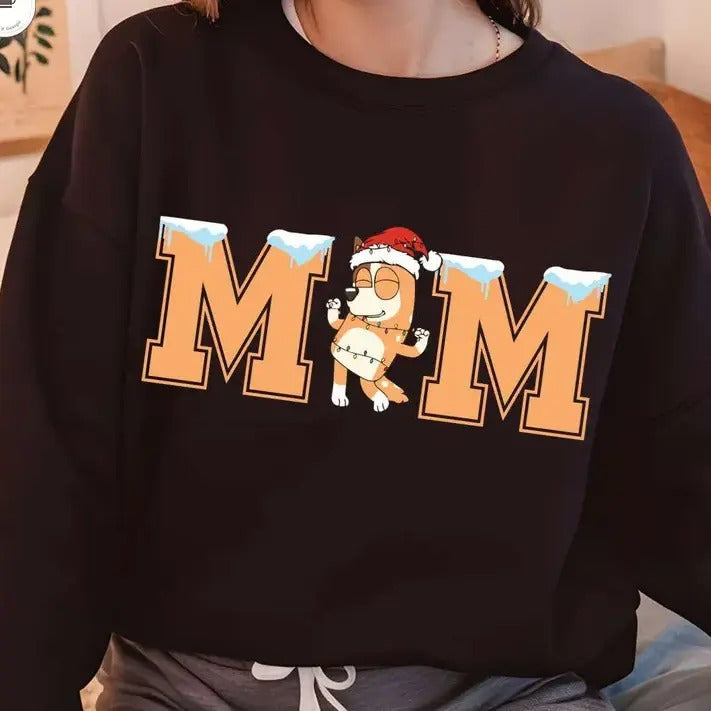 Christmas Mom Shirt, Chilli Heeler Shirt, Blueyyyy Christmas Shirt, Mom Shirt Hoodie, Sweatshirt | RetroVerseTees.com